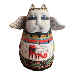 Laurel Burch Votive stand Angel Cat Tealight Bella Casa Ganz Wings Holly Berries